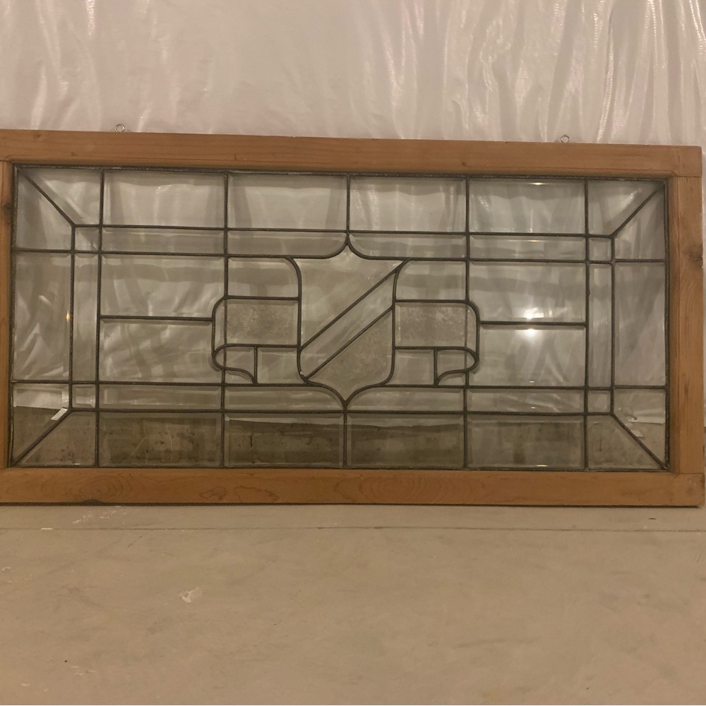 Antique Wood Framed Stained Glass Panel